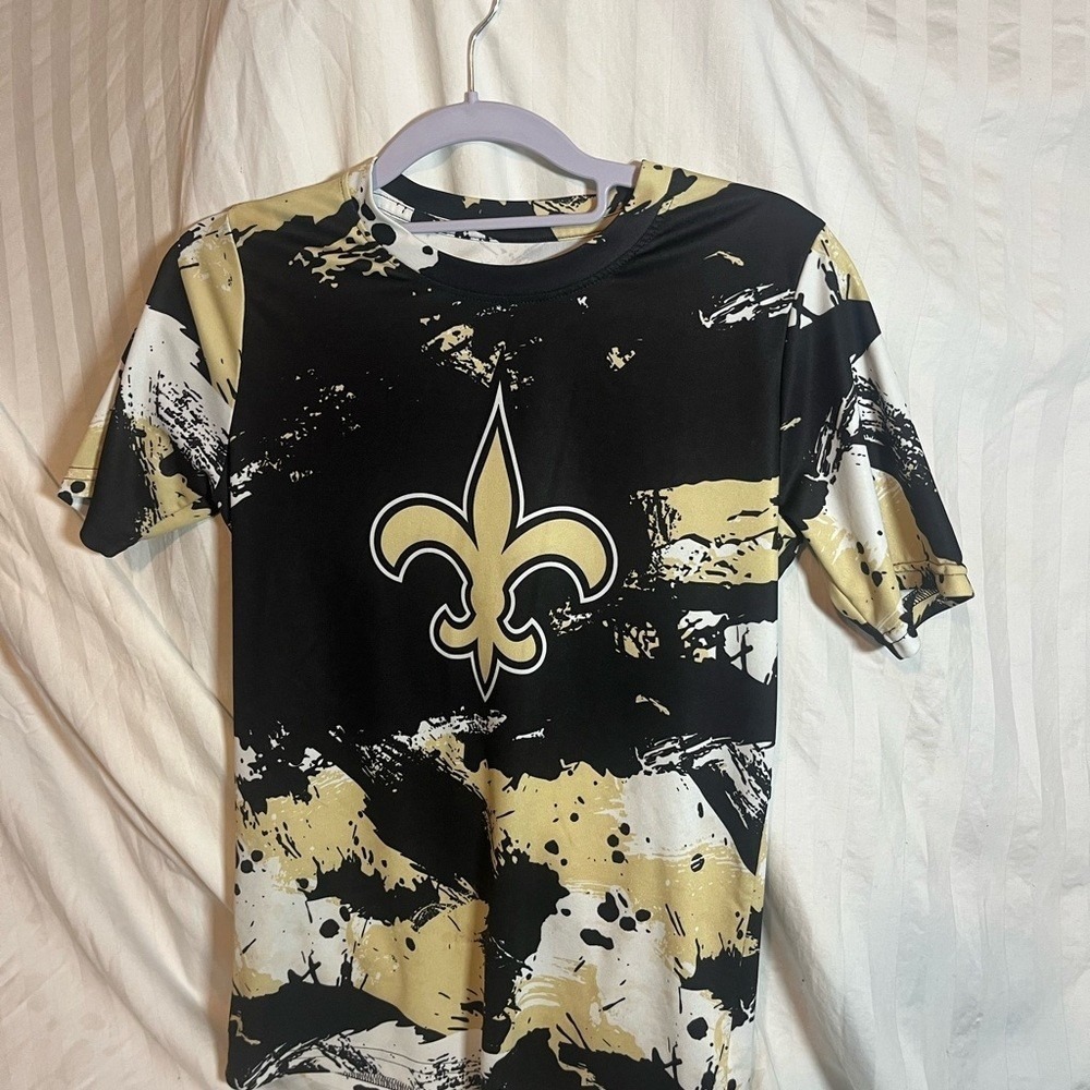 NFL New Orleans Saints Youth Medium 10/12 Shirt Black Gold Brushstroke Camo Tee